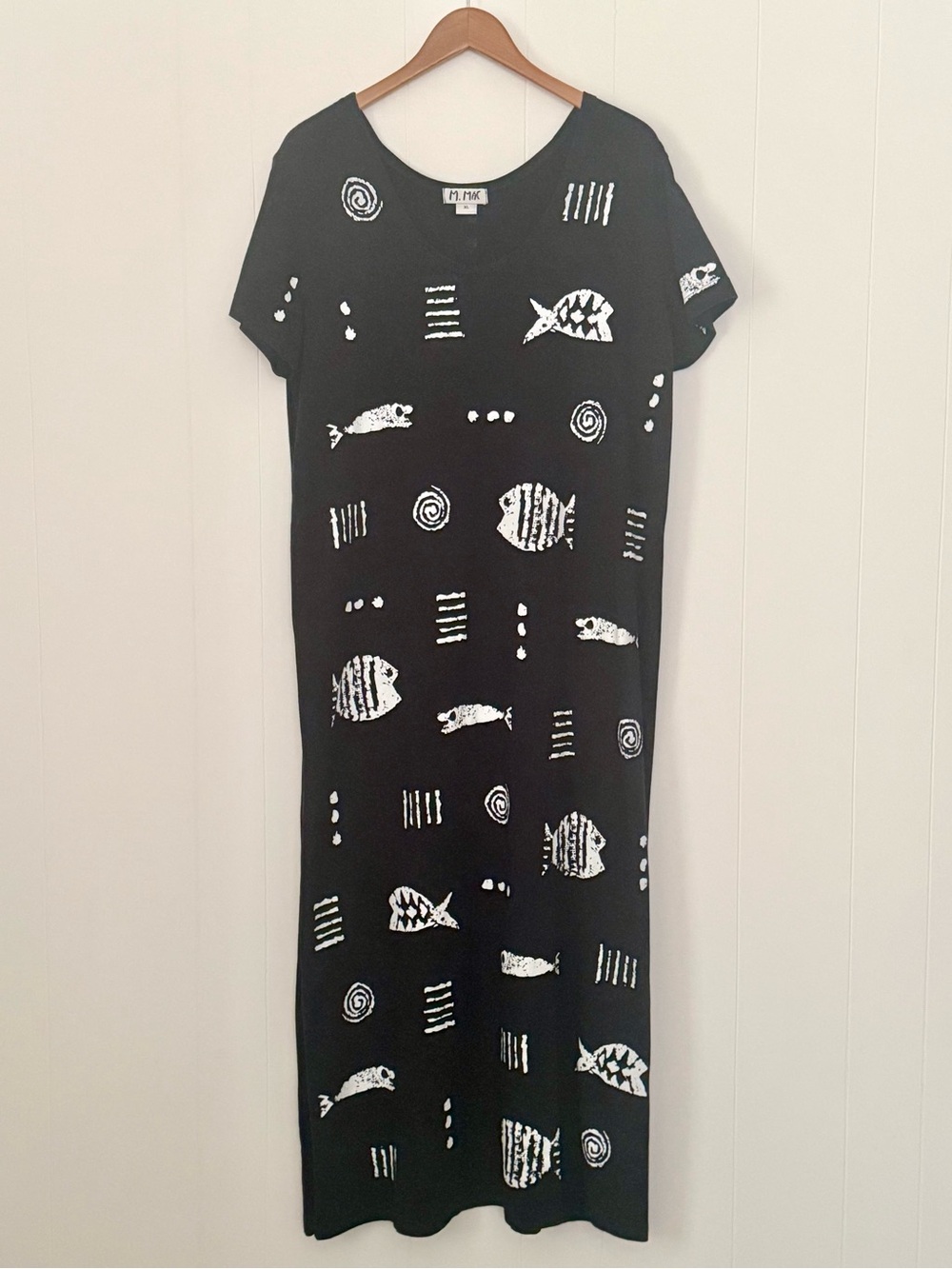 M.MAC Rock Fish Print Ankle-Length Cotton Knit Dress